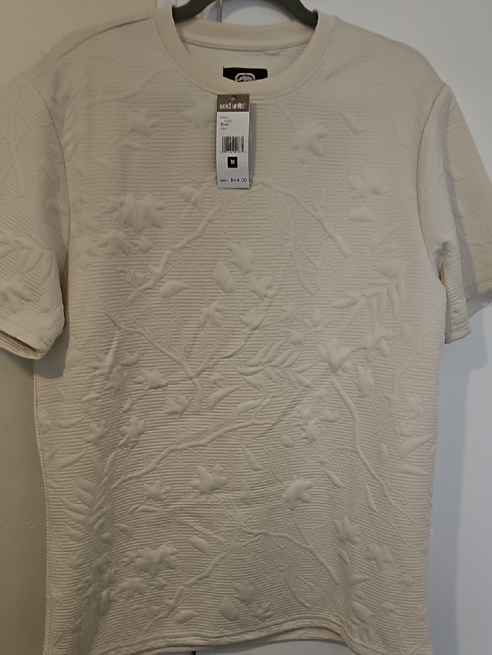 Ecko Unlimited Cream Embossed Floral Short Sleeve Tee